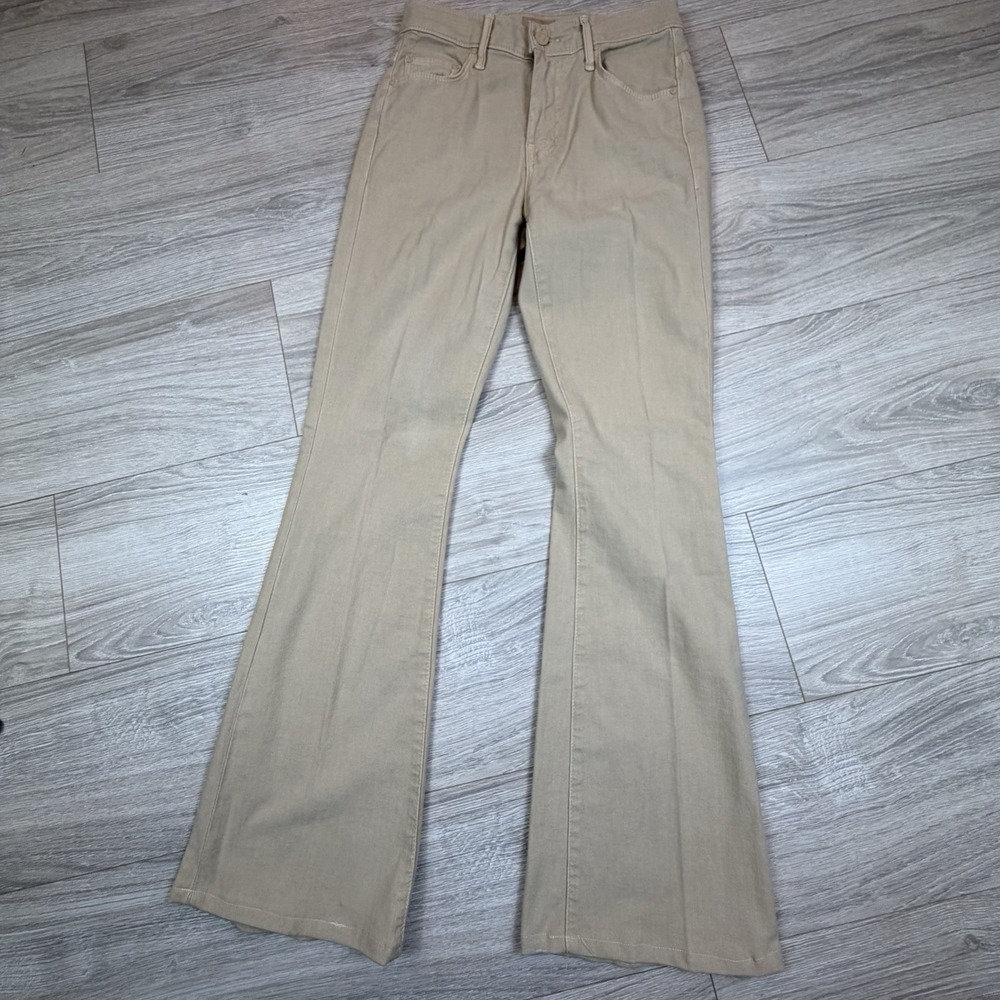 Mother The Weekender Chalk It Up Tan Flare Jeans High Rise Bell Bottom 26 USA